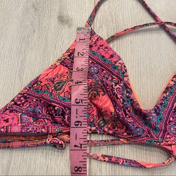 Eidon Orange and Pink Triangle Crisscross Lace Through Straps Bikini Swim Top - Picture 3 of 9